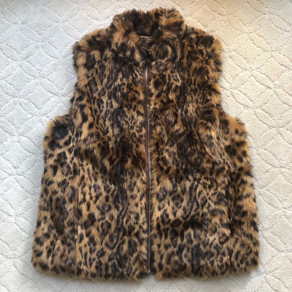 J. Crew Leopard Print Fur Vest